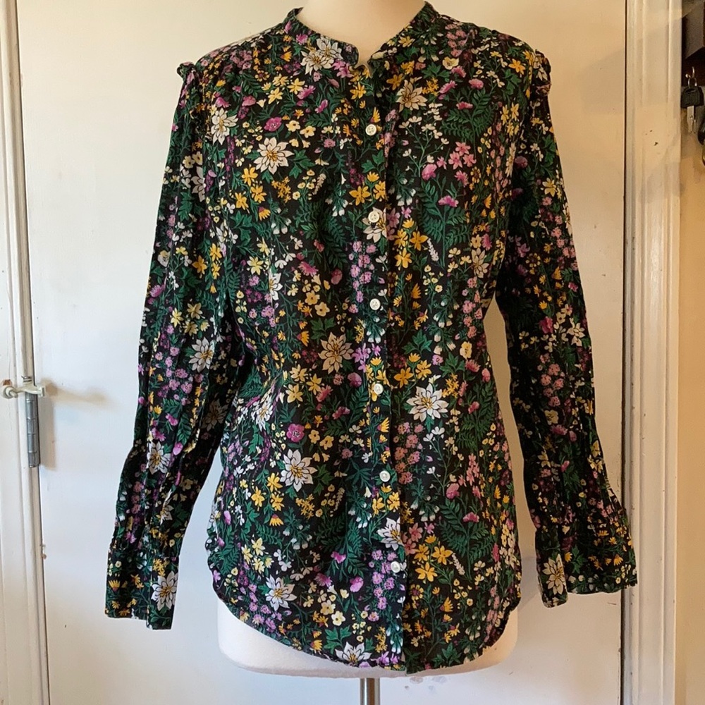 Old navy 100% cotton lightweight floral prairie blouse with ruffle shoulder XL